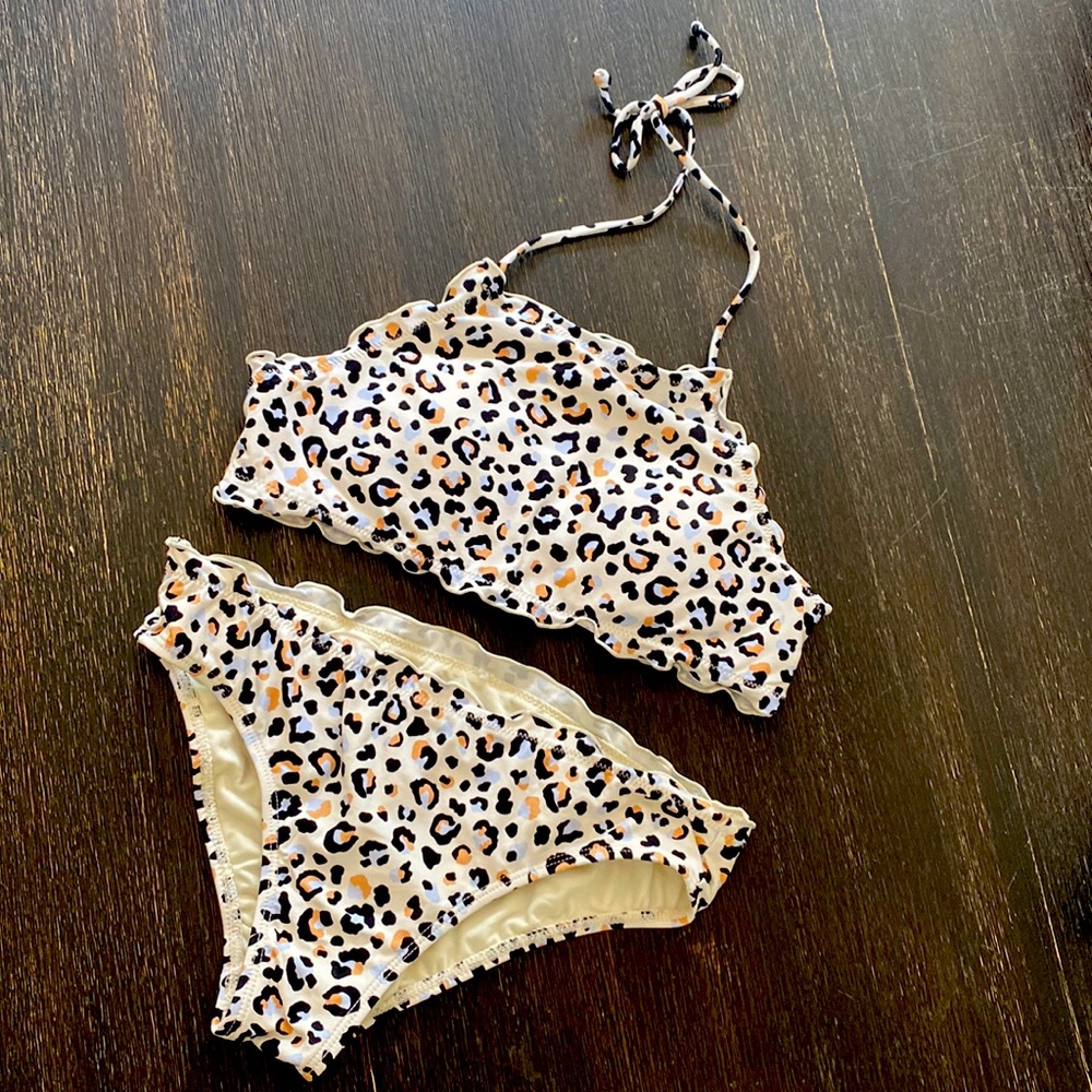 O’Neill Bikini XXS Animal Print Light Padded String Top, Ruffle Bottom